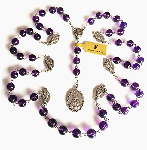 elegantmedical HANDMADE Valuable Amethyst Bead 7 SEVEN SORROWS MARY ROSARY BEADS CATHOLIC NECKLACE Box