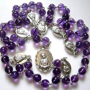 elegantmedical HANDMADE Valuable Amethyst Bead 7 SEVEN SORROWS MARY ROSARY BEADS CATHOLIC NECKLACE Box