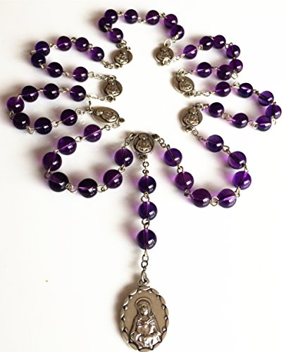 elegantmedical HANDMADE Valuable Amethyst Bead 7 SEVEN SORROWS MARY ROSARY BEADS CATHOLIC NECKLACE Box