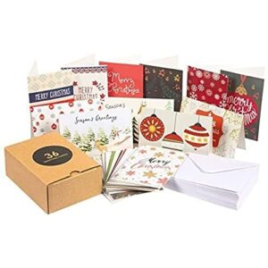 36 pack merry christmas greeting cards with envelopes, assorted designs, 4x6 in