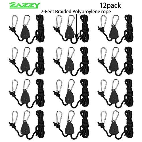 Zazzy 6-Pairs 1/8 Inch Adjustable Rope Hanger for Grow Light Heavy Duty Rope Clip Hanger