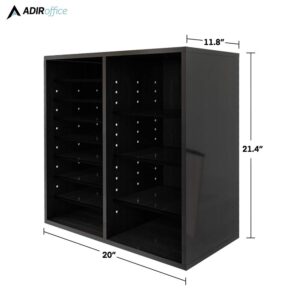 Adir Wooden Literature Organizer Sorter - Stackable Mail Craft Paper Storage Holder with Removable Shelves for Office, Classrooms, and Mailrooms Organization (16 Compartment, Black)