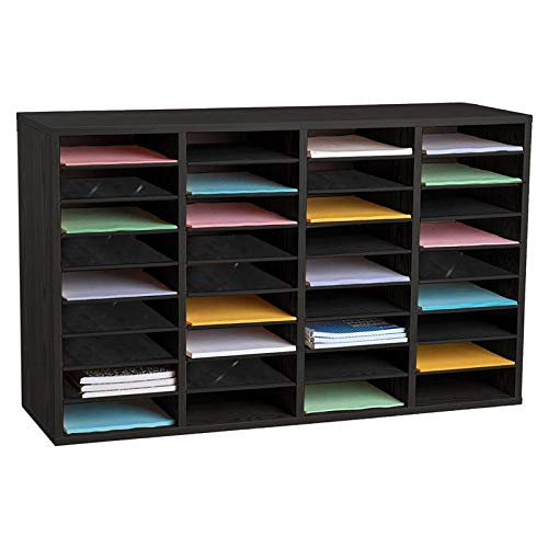 AdirOffice Wooden Literature Organizer Sorter - Stackable Mail Craft Paper Storage Holder with Removable Shelves for Office, Classrooms, and Mailrooms Organization (36 Compartment, Black)