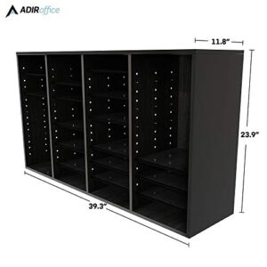 AdirOffice Wooden Literature Organizer Sorter - Stackable Mail Craft Paper Storage Holder with Removable Shelves for Office, Classrooms, and Mailrooms Organization (36 Compartment, Black)