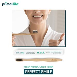 Primal Life Organics - Charcoal Toothbrush, Made with Charcoal & Bamboo, Biodegradable, BPA-Free, Perfect for Kids & Adults, Recyclable, Gently Massages Gums & Teeth, Zero Waste Toothbrush, (2-Pack)
