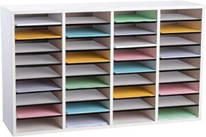 adir wooden literature organizer sorter - stackable mail craft paper storage holder with removable shelves for office, classrooms, and mailrooms organization (36 compartment, white)