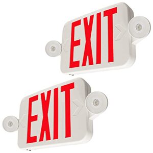 lfi lights | compact combo red exit sign with emergency lights | white housing | all led | two adjustable round heads | hardwired with battery backup | ul listed | (2 pack) | combojr-r