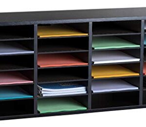 AdirOffice Wooden Literature Organizer Sorter - Stackable Mail Craft Paper Storage Holder with Removable Shelves for Office, Classrooms, and Mailrooms Organization (24 Compartment, Black)