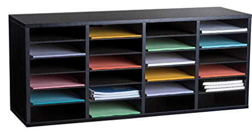 AdirOffice Wooden Literature Organizer Sorter - Stackable Mail Craft Paper Storage Holder with Removable Shelves for Office, Classrooms, and Mailrooms Organization (24 Compartment, Black)