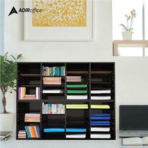 AdirOffice Wooden Literature Organizer Sorter - Stackable Mail Craft Paper Storage Holder with Removable Shelves for Office, Classrooms, and Mailrooms Organization (24 Compartment, Black)
