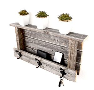 barnwoodusa | rustic wood farmhouse shelf with hooks (weathered gray)