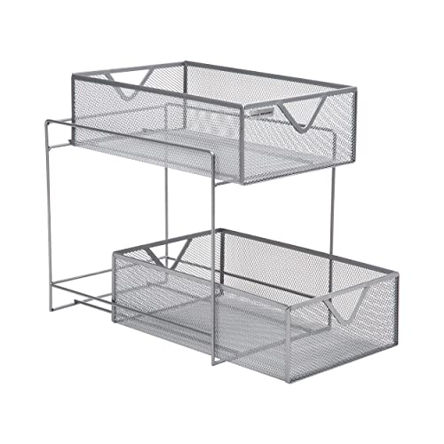 Mind Reader 2 Tier Metal Mesh Storage Baskets Organizer, Home, Office, Kitchen, Bathroom, Silver