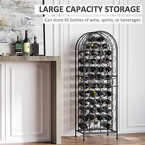 HOMCOM 45-Bottle Modern Wine Organizer Decorative Portable Wrought Iron Wine Rack Jail