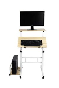 mind reader sdroll-wht mobile sitting, standing desk rolling reversible home office laptop workstation with side storage, locking wheels, large, white