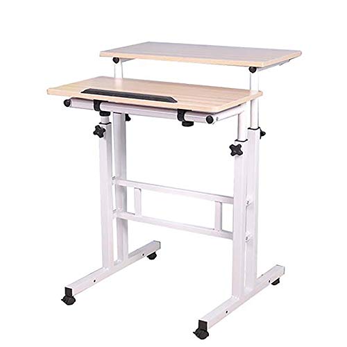 Mind Reader SDROLL-WHT Mobile Sitting, Standing Desk Rolling Reversible Home Office Laptop Workstation with Side Storage, Locking Wheels, Large, White