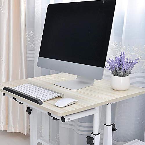 Mind Reader SDROLL-WHT Mobile Sitting, Standing Desk Rolling Reversible Home Office Laptop Workstation with Side Storage, Locking Wheels, Large, White