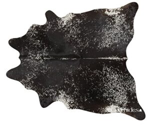 ecowhides black salt and pepper brazilian cowhide area rug, cowskin leather hide for home living room (xl) 7 x 6 ft