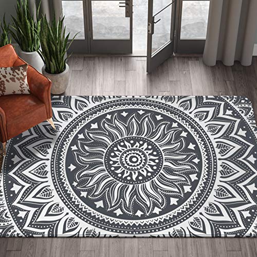 LEEVAN Area Rug Modern No-Shedding Non-Slip Machine Washable Indoor Rug Rectangle Living Room Bedroom Study Soft Carpet Floor Mat Home Decor (3 x 4 ft, Grey Mandala)