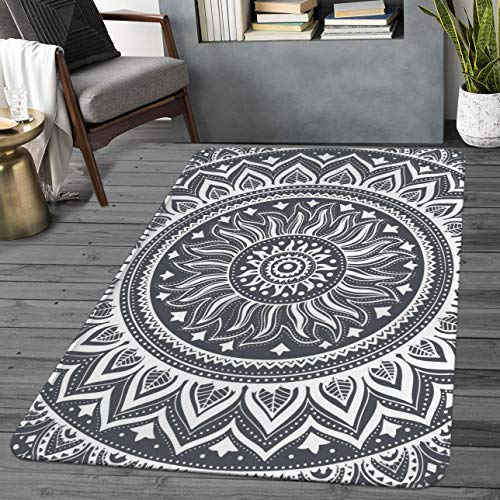 LEEVAN Area Rug Modern No-Shedding Non-Slip Machine Washable Indoor Rug Rectangle Living Room Bedroom Study Soft Carpet Floor Mat Home Decor (3 x 4 ft, Grey Mandala)