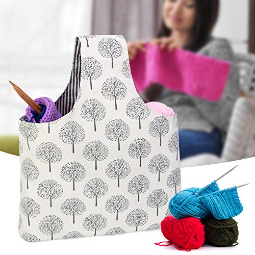 Teamoy Knitting Tote Bag, Travel Project Wrist Bag for Knitting Needles(14inches), Yarn and Crochet Supplies, Lightweight, Perfect Size for Knitting on The Go (Large, Tree)