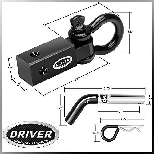 Driver Recovery Products 2 Inch Shackle Hitch Receiver with 5/8" Hitch Pin - 5-Ton (10,000 Pound) Towing Capacity Accessory with 3/4" D-Ring