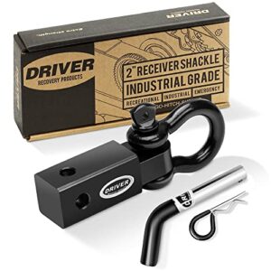 Driver Recovery Products 2 Inch Shackle Hitch Receiver with 5/8" Hitch Pin - 5-Ton (10,000 Pound) Towing Capacity Accessory with 3/4" D-Ring