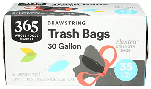 365 by Whole Foods Market, Drawstring Trash Bags (30 Gallon), 35 ct