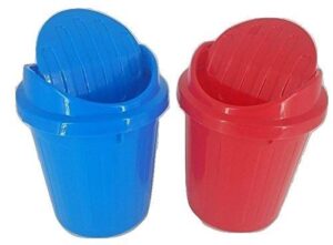 desktop mini trash can rubbish bin with swing lid set of 2 (red blue)