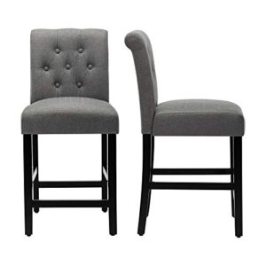 lssbought counter stools,24 inches upholstered counter height chairs with button-tufted and solid wood legs set of 2（gray）