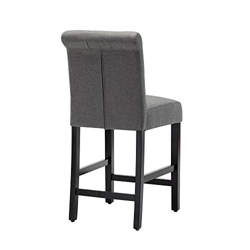 LSSBOUGHT Counter Stools,24 inches Upholstered Counter Height Chairs with Button-Tufted and Solid Wood Legs Set of 2（Gray）