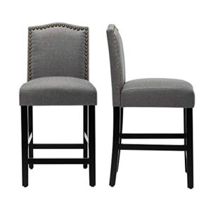 lssbought counter stools, 24 inches upholstered bar chairs with solid wood legs and nailed trim set of 2(gray)