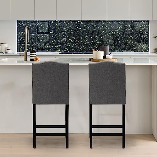 LSSBOUGHT Counter Stools, 24 inches Upholstered Bar Chairs with Solid Wood Legs and Nailed Trim Set of 2(Gray)