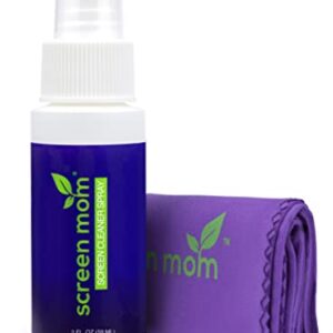 Screen Mom Screen Cleaner Kit for Laptop, Phone Cleaner, iPad, Eyeglass, LED, LCD, TV - Includes 2oz Spray and 2 Purple Cleaning Cloths