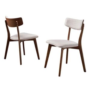 GDFStudio Caleb Mid-Century Walnut Finished Frame Dining Chairs (Set of 2) (Light Beige)