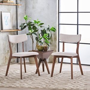 GDFStudio Caleb Mid-Century Walnut Finished Frame Dining Chairs (Set of 2) (Light Beige)