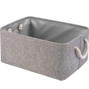 Collapsible Storage Basket Bins, Decorative Foldable Rectangular Linen Fabric Storage Box Cubes Containers with Handles- Large Organizer For Nursery Toys,Kids Room,Towels,Clothes, Grey 16Lx12Wx7.9H