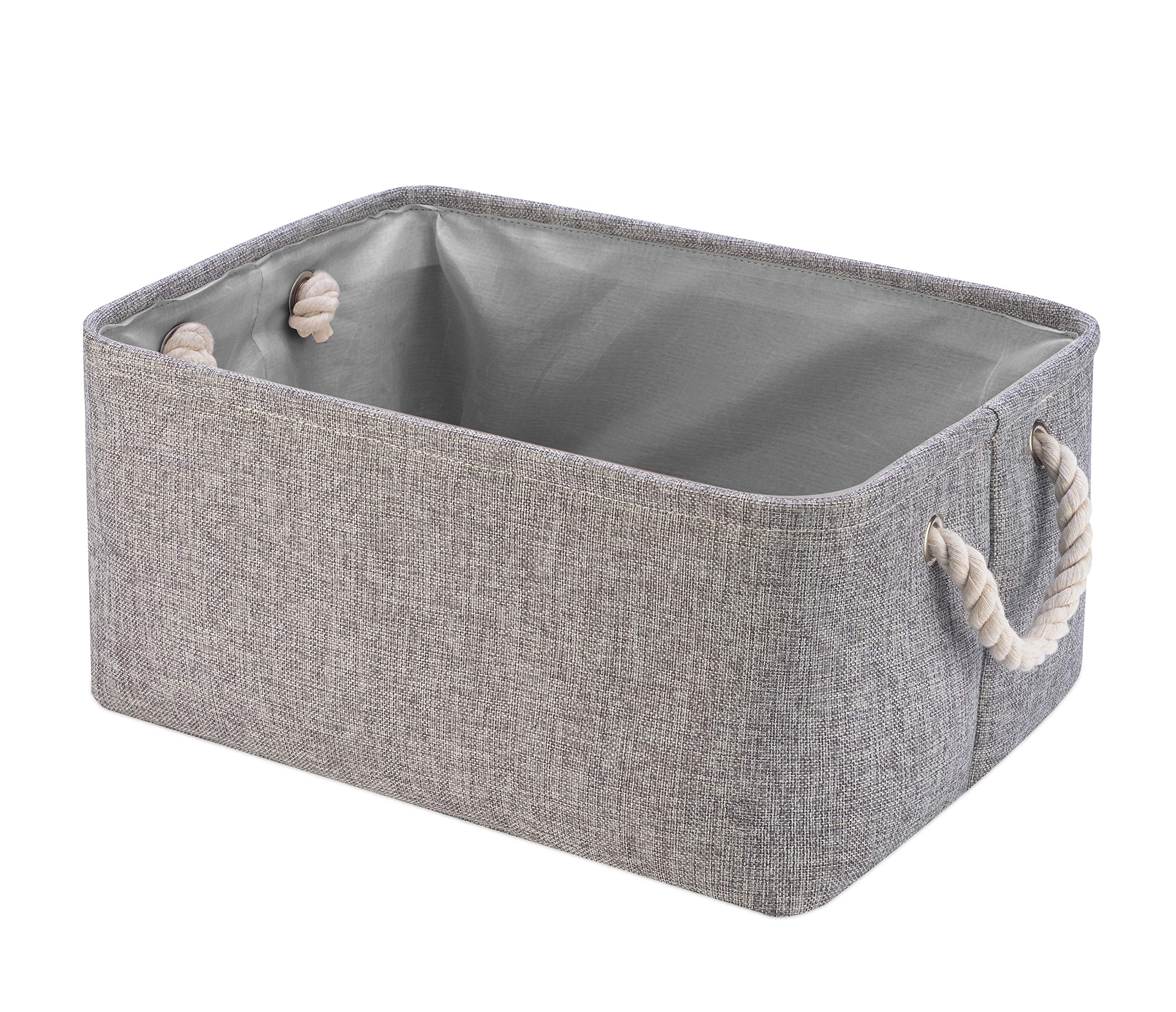 Collapsible Storage Basket Bins, Decorative Foldable Rectangular Linen Fabric Storage Box Cubes Containers with Handles- Large Organizer For Nursery Toys,Kids Room,Towels,Clothes, Grey 16Lx12Wx7.9H