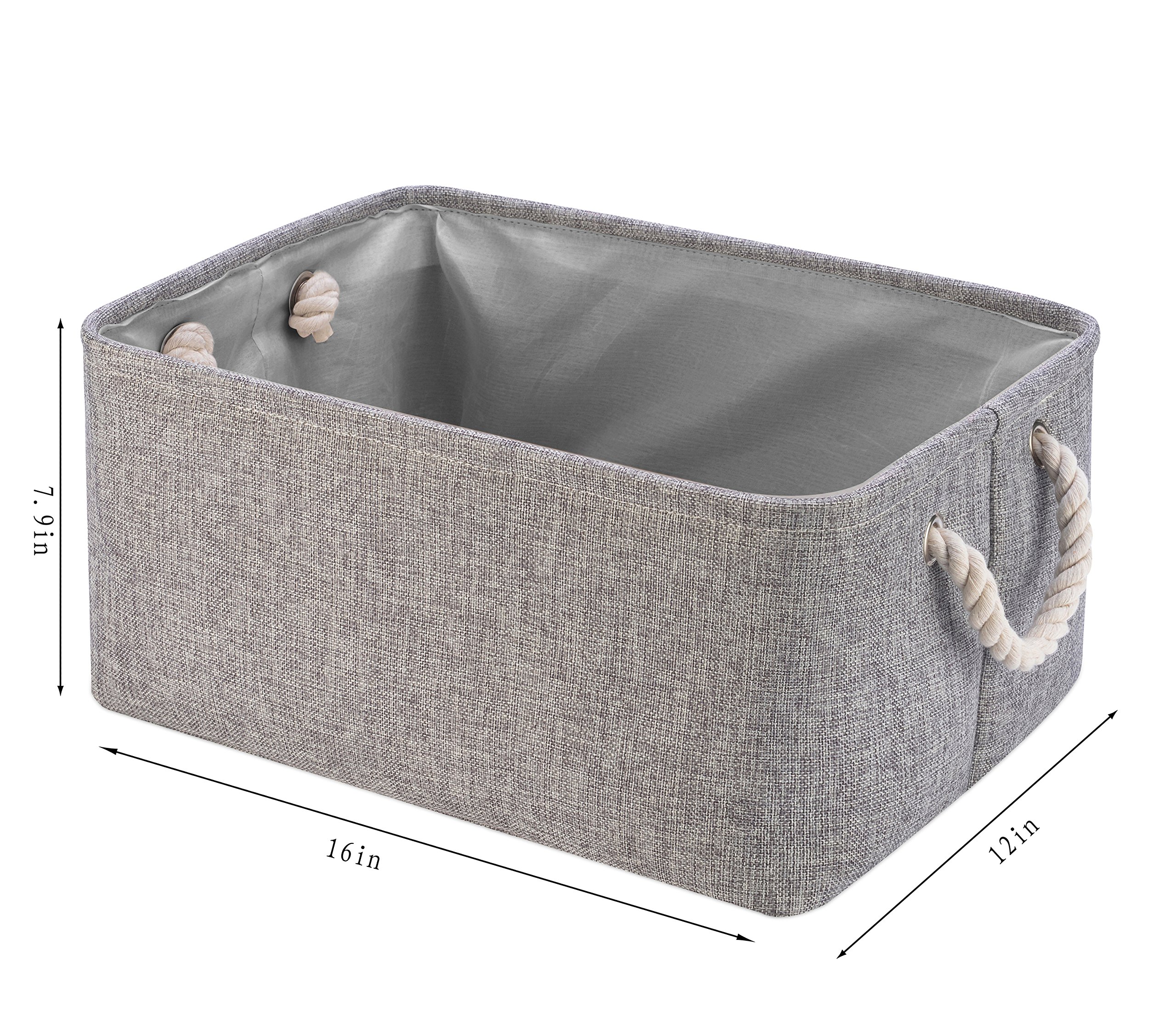 Collapsible Storage Basket Bins, Decorative Foldable Rectangular Linen Fabric Storage Box Cubes Containers with Handles- Large Organizer For Nursery Toys,Kids Room,Towels,Clothes, Grey 16Lx12Wx7.9H