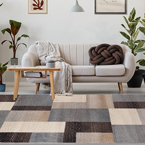 SUPERIOR Indoor Small Area Rug, Jute Backed, Perfect for Entryway, Office, Living/Dining Room, Bedroom, Kitchen, Modern Geometric Patchwork Floor Decor, Clifton Collection, 4' x 6', Grey/Brown