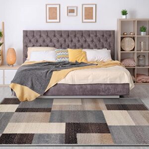 SUPERIOR Indoor Small Area Rug, Jute Backed, Perfect for Entryway, Office, Living/Dining Room, Bedroom, Kitchen, Modern Geometric Patchwork Floor Decor, Clifton Collection, 4' x 6', Grey/Brown