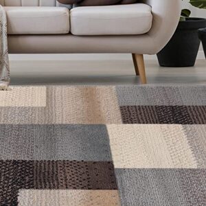 SUPERIOR Indoor Small Area Rug, Jute Backed, Perfect for Entryway, Office, Living/Dining Room, Bedroom, Kitchen, Modern Geometric Patchwork Floor Decor, Clifton Collection, 4' x 6', Grey/Brown