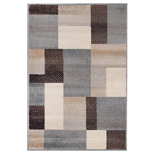 SUPERIOR Indoor Small Area Rug, Jute Backed, Perfect for Entryway, Office, Living/Dining Room, Bedroom, Kitchen, Modern Geometric Patchwork Floor Decor, Clifton Collection, 4' x 6', Grey/Brown