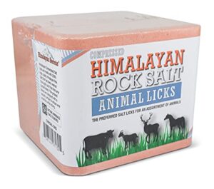 himalayan secrets 11lb (5kg) large compressed pink himalayan salt animal lick block for livestock and wildlife - 100% pure & natural feed salt - 84 natural minerals and trace elements