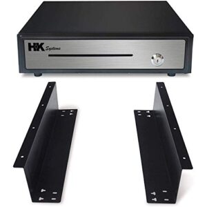 hk systems 16" heavy duty black "push" open cash drawer, 5b5c with under counter mounting metal bracket