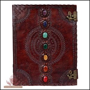 nzm tuzech leather journal book seven chakra medieval stone embossed handmade book of shadows notebook office diary college book poetry book sketch book 10 x 13 inches