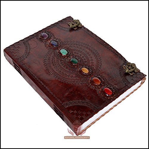 NZM Tuzech Leather Journal Book Seven Chakra Medieval Stone Embossed Handmade Book of Shadows Notebook Office Diary College Book Poetry Book Sketch Book 10 x 13 Inches