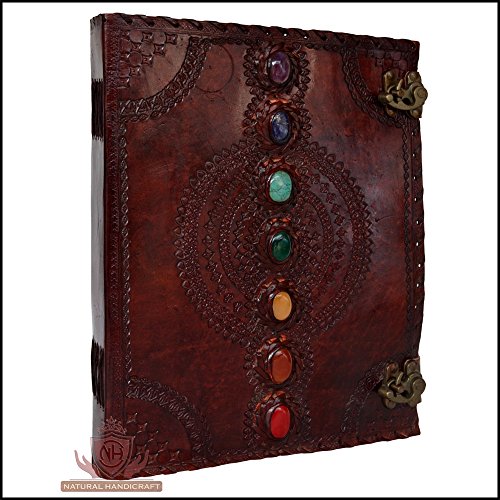 NZM Tuzech Leather Journal Book Seven Chakra Medieval Stone Embossed Handmade Book of Shadows Notebook Office Diary College Book Poetry Book Sketch Book 10 x 13 Inches