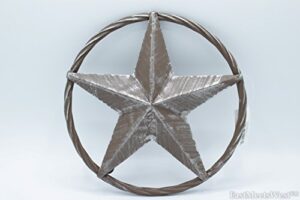 8" rustic brown silver metal barn star rope ring texas tin wall decor