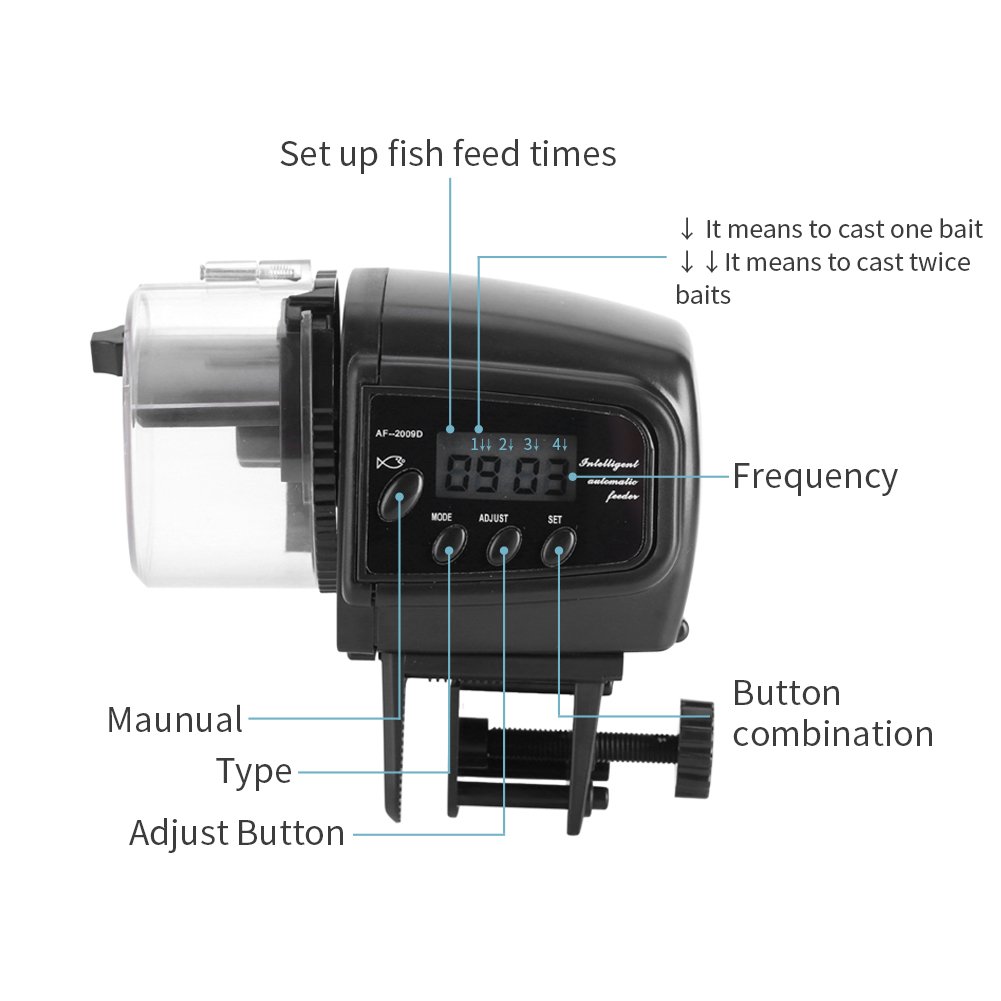 Yosoo Automatic Fish Feeder Turtle Feeder for Aquarium Fish Tank Vacation Weekend Fish Food Dispenser with Automatic Digital Timer for Flake Pellets Aquarium Fish Tank (Not Included Batteries)