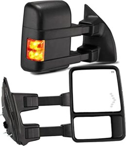 motoos upgrade towing mirrors replacement for 1999-2007 ford f250 f350 f450 f550 super duty tow mirrors pair set power heated glass with led smoke signal telescoping pickup truck side view mirrors